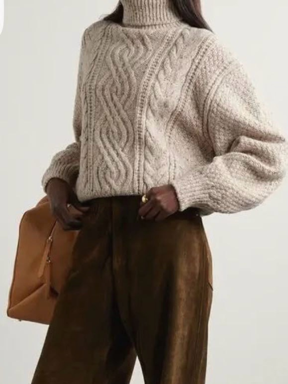 Banana Republic Beige Cable-Knit Turtleneck Sweater